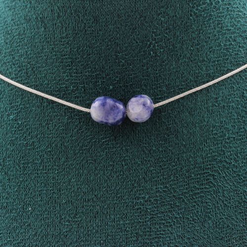 Collier 2 Perles Jaspe Bleu D'afrique Du Sud. Chaine En Acier Collier Femmes, Hommes. Taille Personnalisable.