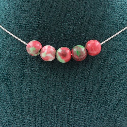 Collier 5 Perles Jaspe Vert Rouge 8 Mm. Chaine En Acier Inoxydable Collier Femmes, Hommes. Taille Personnalisable.