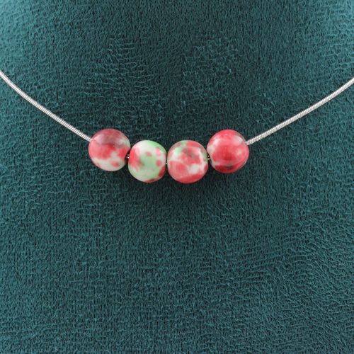 Collier 4 Perles Jaspe Vert Rouge 8 Mm. Chaine En Acier Inoxydable Collier Femmes, Hommes. Taille Personnalisable.