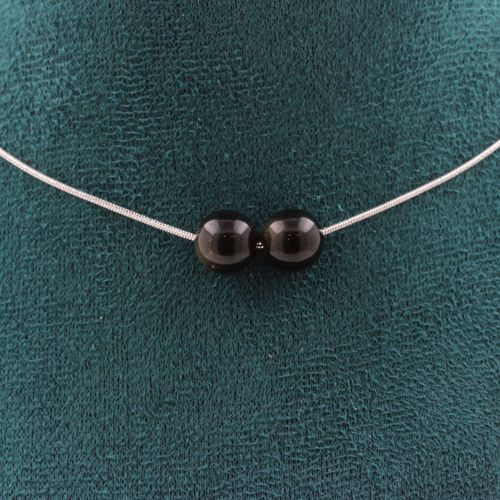 Collier 2 Perles Obsidienne Dorée 8 Mm. Chaine En Acier Inoxydable Collier Femmes, Hommes. Taille Personnalisable.