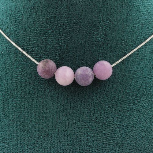 Collier 4 Perles Mica Violet Mat 8 Mm. Chaine En Acier Inoxydable Collier Femmes, Hommes. Taille Personnalisable.