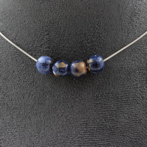 Collier 4 Perles Jaspe Bleu 8 Mm. Chaine En Acier Inoxydable Collier Femmes, Hommes. Taille Personnalisable.