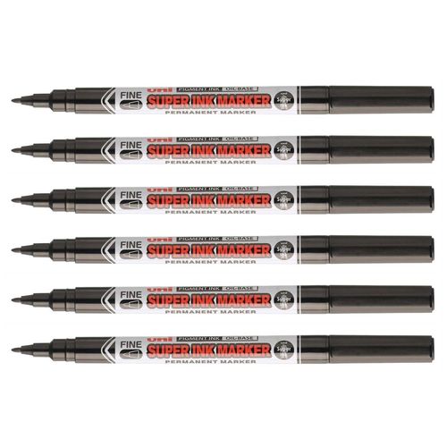 Uni-Ball Lot De 6 Supers Ink Marker Permanent Textile / Toutes Surfaces Pna125 Pte Fine 0,9mm Noir