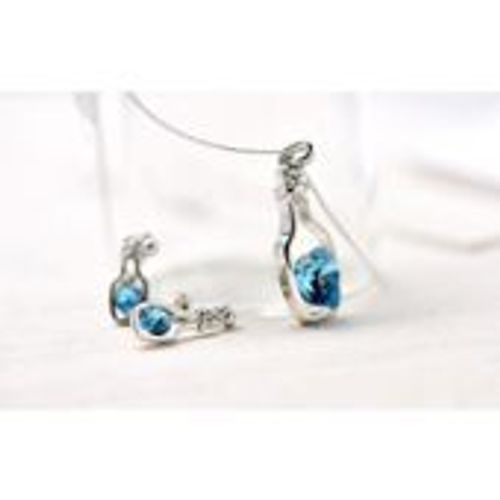 Parure  Collier Boucle D Oreille  Coeur Bleu