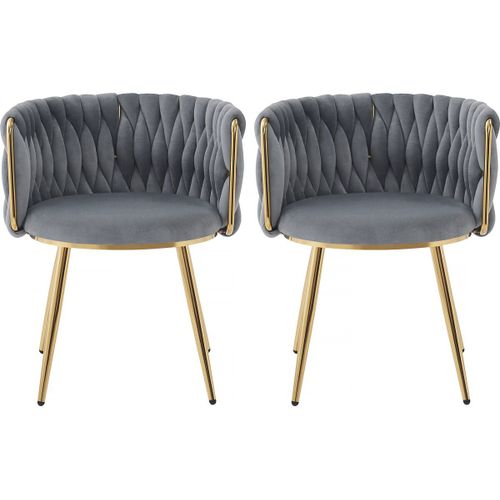 Lot De 2 Chaises Tressées En Velours "Isa" - Gris