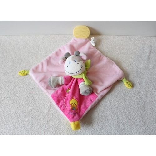 Doudou Plat Vache Nicotoy Rose Poussin Anneau De Dentition Attache Tétine