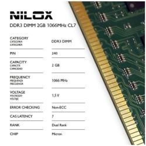 Nilox - DDR3 - 2 Go - DIMM 240 broches - 1066 MHz / PC3-8500 - CL7 - 1.5 V - mémoire sans tampon - NON ECC
