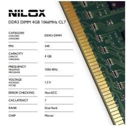 Nilox - DDR3 - 4 Go - DIMM 240 broches - 1066 MHz / PC3-8500 - CL7 - 1.5 V - mémoire sans tampon - NON ECC