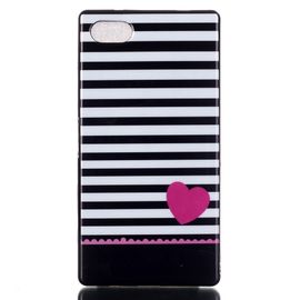 Coque Souple Housse Noire Pour Sony Xperia Z5 Compact Motif Marinière Et Coeur R