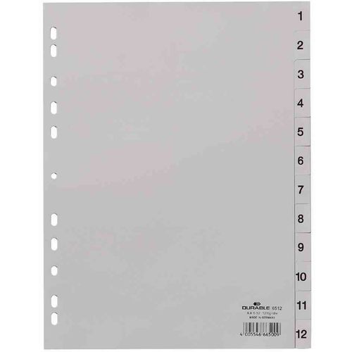 Durable Lot De 3 Jeux Intercalaire Numérique A4 12 Chiffres Polypro Gris