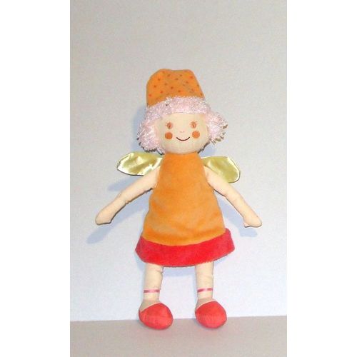 Fee Ou Elfe Petite Fille Robe Et Bonnet Orange Doudou Poupée De Chiffon Vertbaudet 32cm 