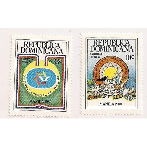 République Dominicaine- 2 Timbres Neufs- Poste Aérienne- Manille 1980