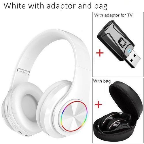 White-adaptor-bag Casque Bluetooth pliable avec micro, casque TV sans fil, adaptateur PC et tablette, étanche, sac de transport, jeu, musique ""Nipseyteko""