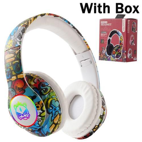 White With Box Casque sans fil Bluetooth 5.1 DJ Gamer avec micro, lumière LED RVB, prise en charge de la carte TF, écouteurs pour enfants, TV, PC, PS4, PS5, casque de jeu ""Nipseyteko""