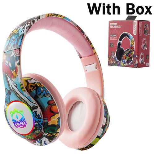 Pink With Box Casque sans fil Bluetooth 5.1 DJ Gamer avec micro, lumière LED RVB, prise en charge de la carte TF, écouteurs pour enfants, TV, PC, PS4, PS5, casque de jeu ""Nipseyteko""