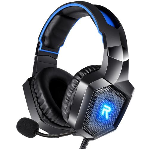 Black Blue RUNMUS-Casque de jeu K8 LED avec microphone, suppression du bruit, casque sur l'oreille, bleu, PS4, Xbox One, PS5, PC, PS2 ""Nipseyteko""