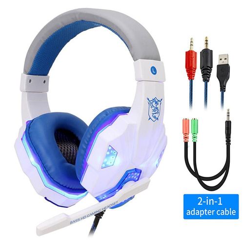 WhiteBlue with Light casque audio Casque de jeu stéréo Surround pour PS4 PC X box ordinateur réglable Gamer casque filaire avec micro antibruit Auriculares fifa 21 ""Nipseyteko""