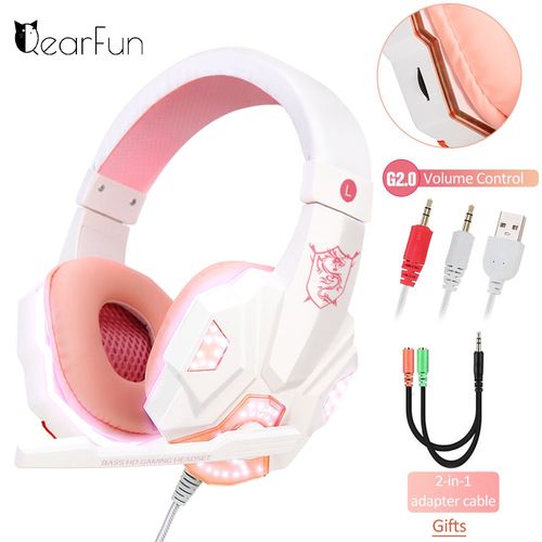 Pink with Light casque audio Casque de jeu stéréo Surround pour PS4 PC X box ordinateur réglable Gamer casque filaire avec micro antibruit Auriculares fifa 21 ""Nipseyteko""