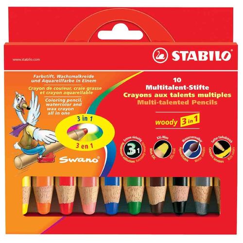 Stabilo Lot De 3 Etuis De 10 Crayon Woody 3 En 1 Extra Large Avec Taille-Crayon
