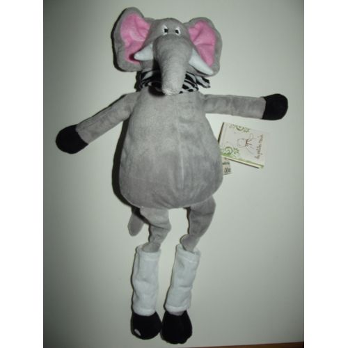 Doudou Bruiteur Yvan L'éléphant Gris Rose Les Petites Marie Bandana Rayé Blanc Noir Jambières Blanches Jouet Bebe Naissance Enfant Comfort Blanket Comforter Soft Toy Peluche 45 Cm