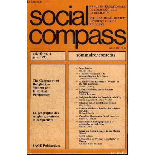 Social Compass Volume 40 N°2 - La Géographie Des Religions, Contexte Et Perspectives