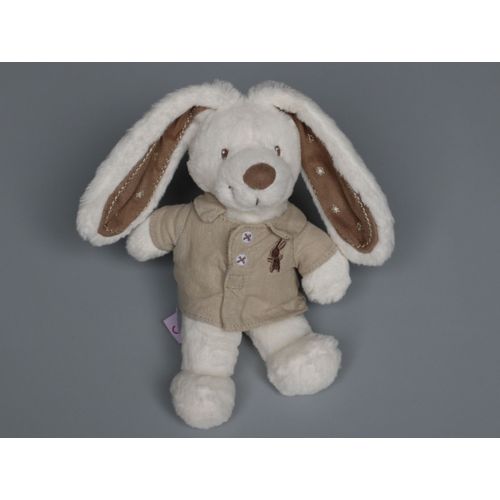 Doudou Lapin Blanc Marron Veste Pommette