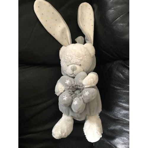 Doudou Peluche Ours Déguisé En Lapin Gris Et Blanc Etoiles Jaune Et Grise Fleurs Max Et Sax 24cm