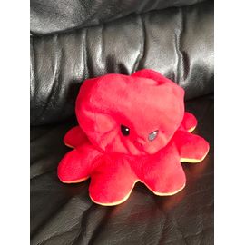 Doudou Peluche Pieuvre Rouge Et Orange Réversible 21cm