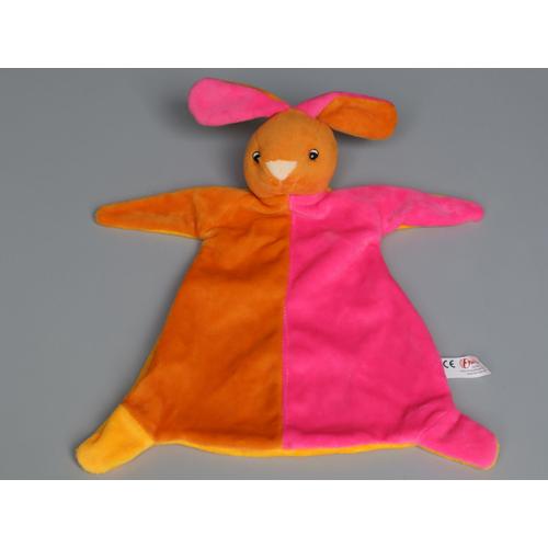 Doudou Lapin Plat Orange Rose Toi Toys