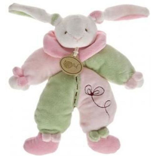 Doudou Lapin Rose Blanc Vert - Babynat' - 23cm Sans Les Oreilles