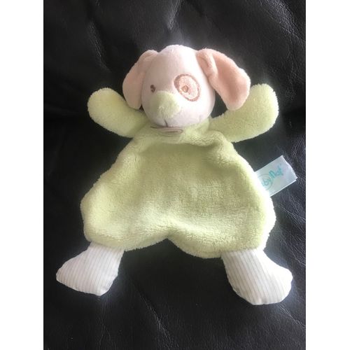 Peluche Doudou Chien Plat Vert Baby'nat Babynat Beige Cocard Pied Rayé 20cm