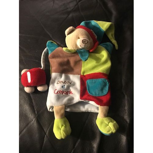Doudou Et Compagnie Mirou l'Ours Marionnette Avec Voiture Vert Bleu Rouge Marron