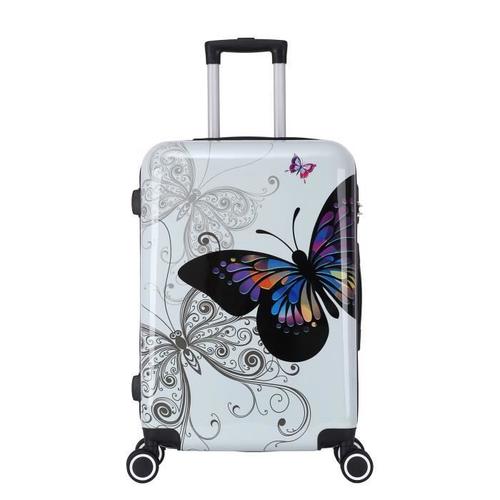 Valise moyenne 4 roues 65cm "Butterfly" Blanc Polycarbonate rigide - Trolley ADC