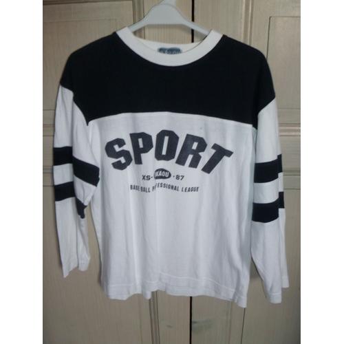 Sweat/ Tee Shirt Manches Longues Bleu Et Blanc Baseball Taille 8 Ans Okaou 
