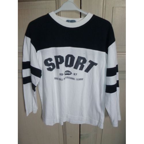 Sweat/ Tee Shirt Manches Longues Bleu Et Blanc Baseball Taille 8 Ans Okaou