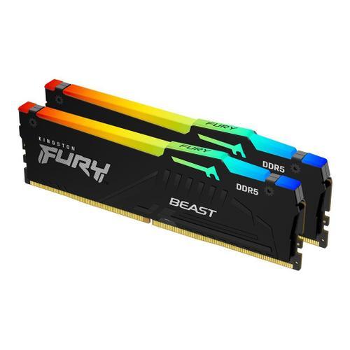 Kingston FURY Beast RGB - DDR5 - kit - 64 Go: 2 x 32 Go - DIMM 288 broches - 6000 MHz / PC5-48000 - CL30 - 1.4 V - mémoire sans tampon - on-die ECC - noir