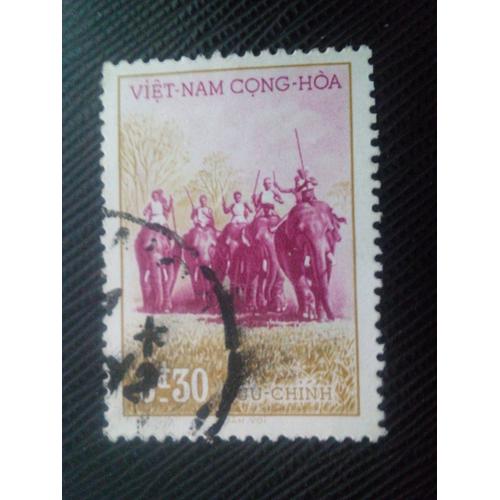 Timbre Vietnam Du Sud Y T 64 Chasseurs Chevauchant Des Éléphants 1957 ( 030408 )