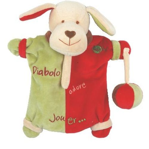  Babynat Doudou Chien Hund Dog Marionnette Diabolo Adore Jouer Balle Rouge Vert Beige Baby Nat 
