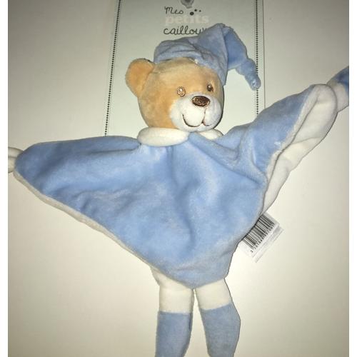 Doudou Ours Bleu Ciel Et Blanc Mes Petits Cailloux Cmp Peluche Nounours Ourson Mixte