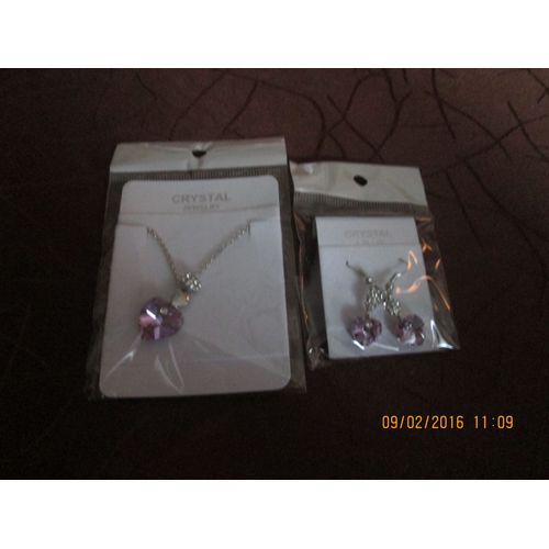 Parure  Argenté  Coeur  Collier + Boucle