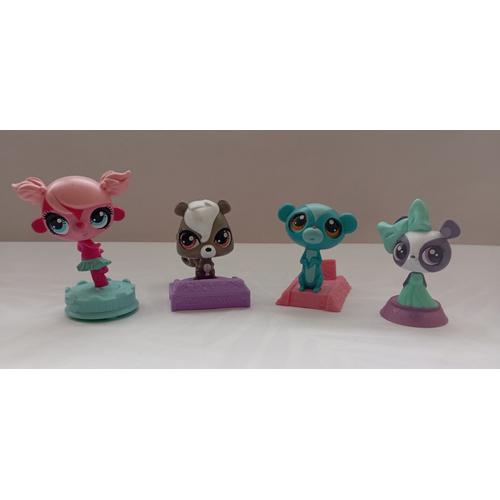 Lot De 4 Figurines Littlest Petshop - Le Singe Minke Mark, Le Panda Penny, La Mangouste Sunil Nevla Et La Moufette Pepper Clark - Mc Donald's (Happy Meal)