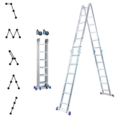 Echelle pliante articulée STAVALANCE4x6, 6,8m, 24 marches, multifonction, ecarteur de mur, escabeau, aluminium, H travail max 7,13m, Hostrom