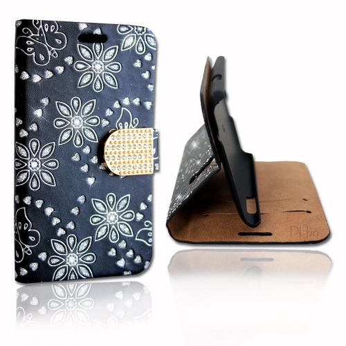 Etui Diamant Strass Coque Folio Noir Pour Sony Xperia T3 By Ph26®