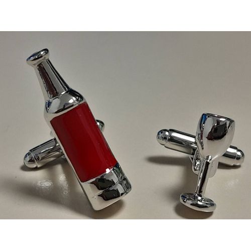 Boutons De Manchettes En Forme De Bouteille Et Verre De Couleurs Argentée Et Rouge Pour De L'originalité