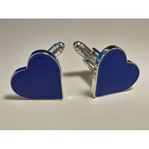Boutons De Manchettes En Forme De Coeur De Couleurs Argentée Et Bleu Pour Du Style