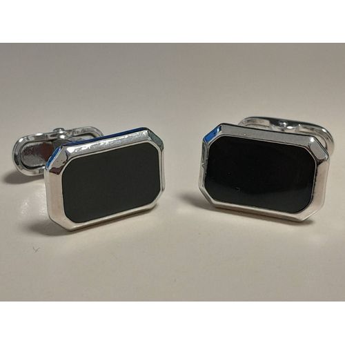 Boutons De Manchettes En Forme De Presque Rectangle De Couleurs Argentée Et Noire Pour Du Style