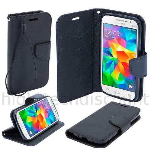 Housse Etui Coque Pochette Portefeuille Pour Samsung G361h Galaxy Core Prime Ve + Film Ecran - Noir / Noir