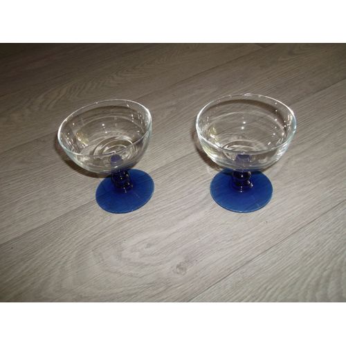 Lot De 2 Coupes À Champagne Verre Pied Bleu Tbe