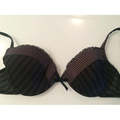 Soutien-Gorge Noir À Fines Rayures Grises / 90c