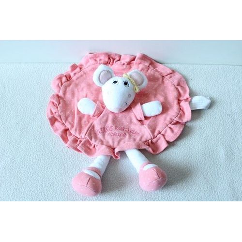 Doudou Plat Souris Kimbaloo Robe Rond Rose Saumon Little Candy Brioche 29 Cm